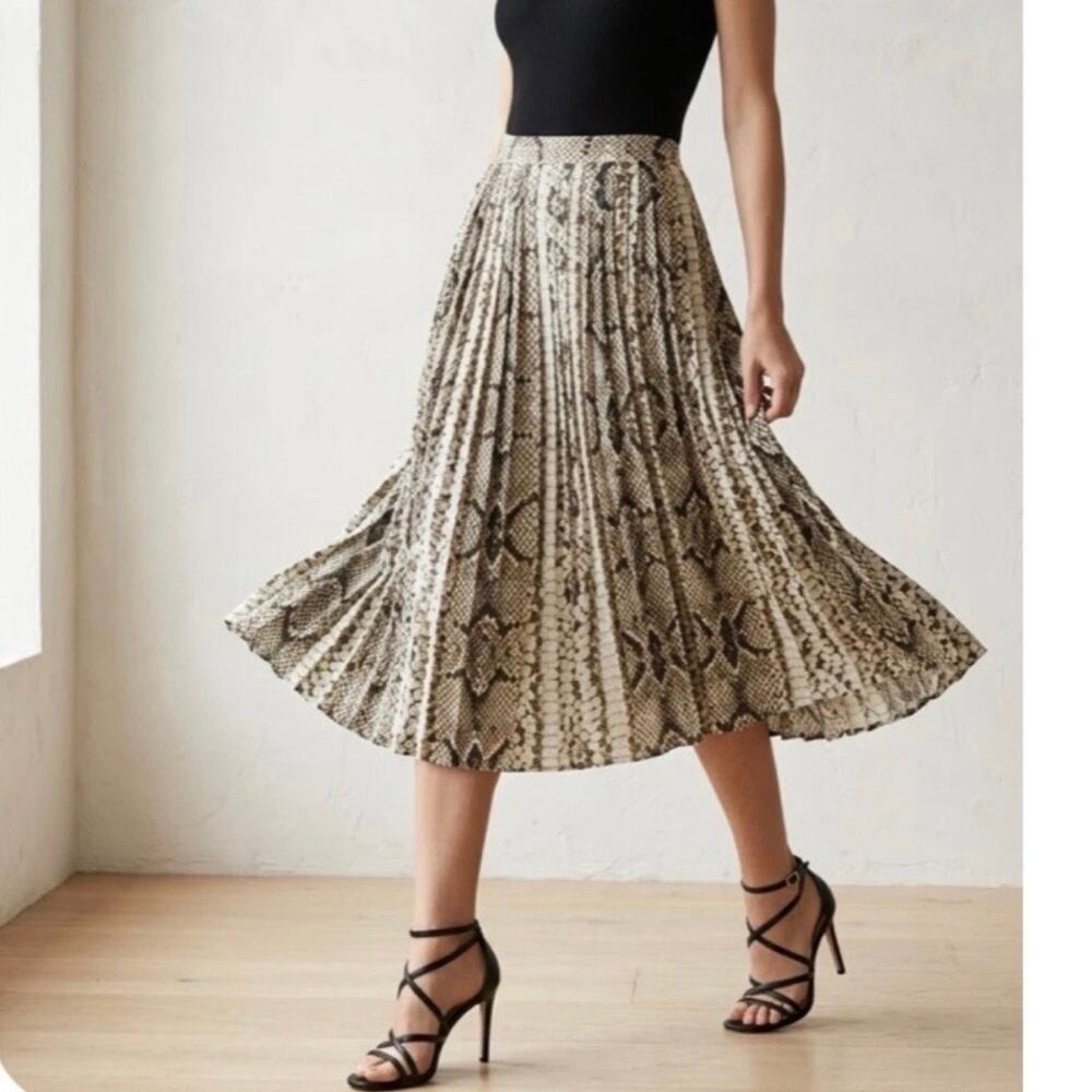 J Crew Factory Pleated Snakeskin Print Midi Skirt Women's 6 Gray